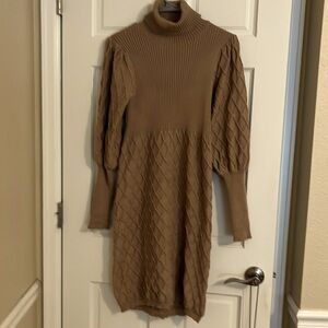 Tan Sweater dress with turtleneck, size medium